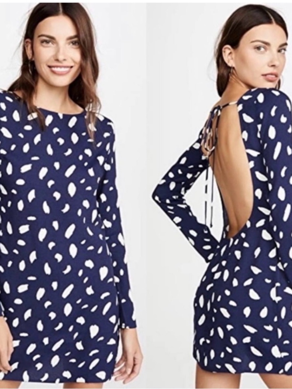 Reformation Navy and White Open-Back Printed Mini Dress cady mini dress splatter